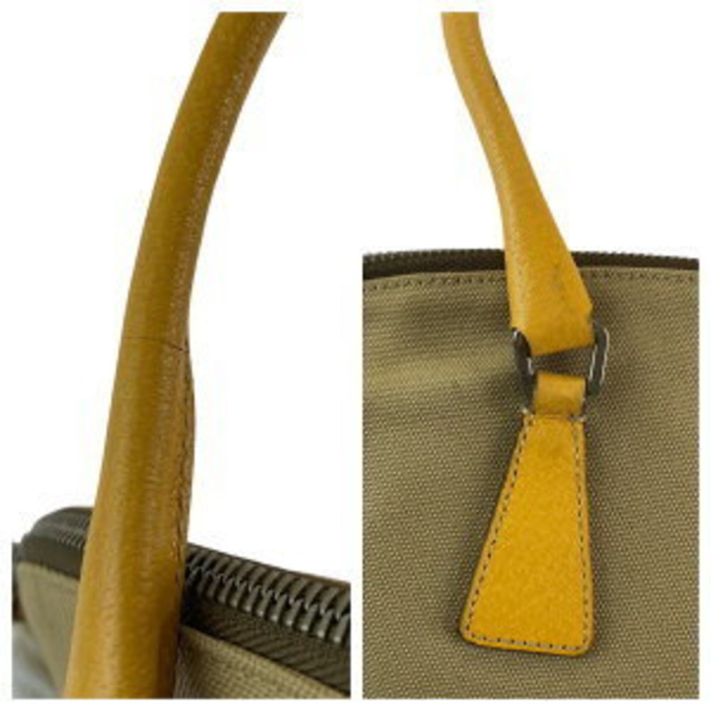Prada Triangular Beige Yellow Tote Bag Leather Sh… - image 5